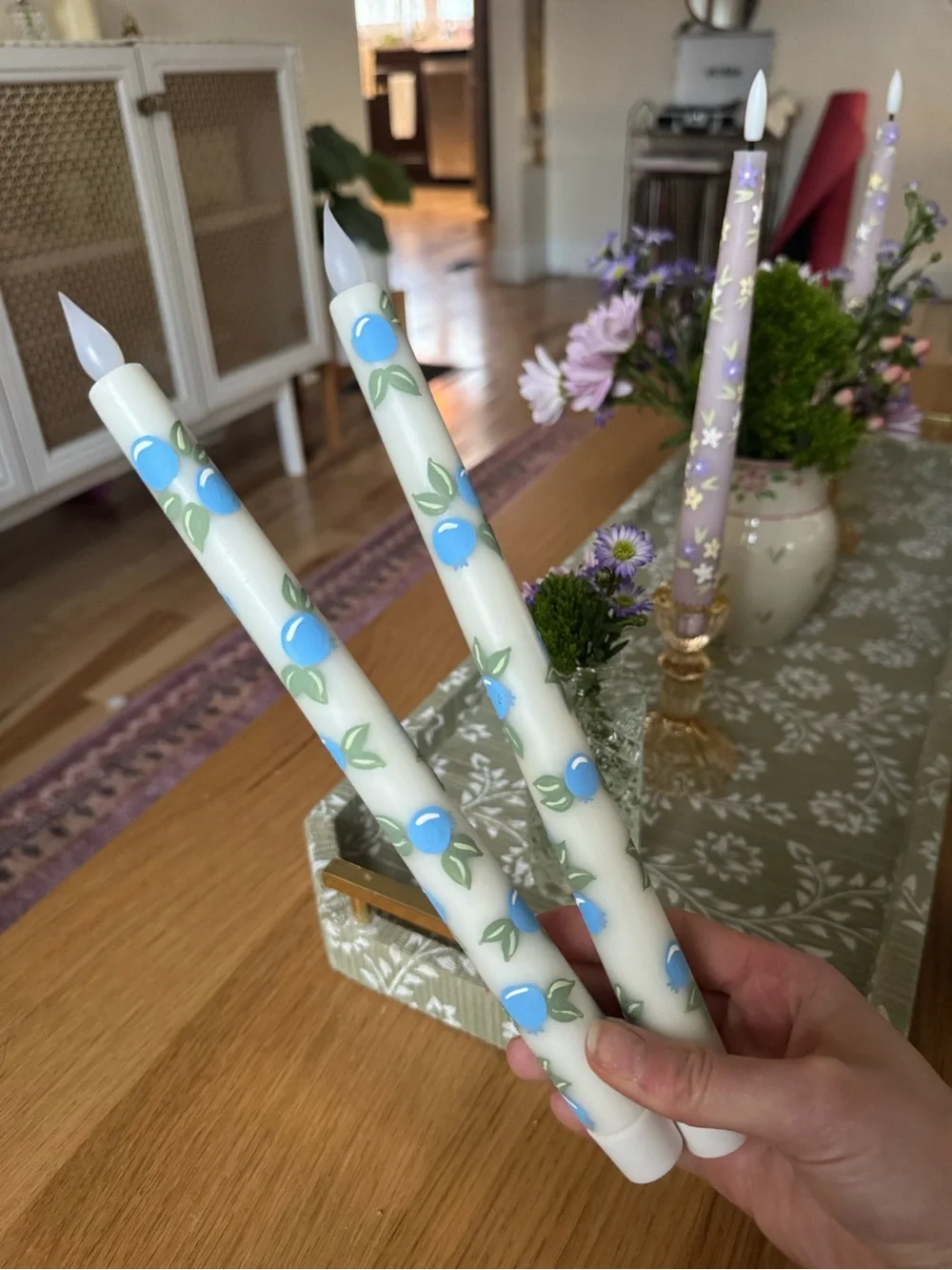 Hand painted battery taper candles